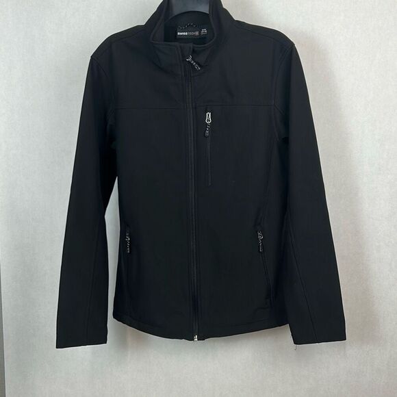 Swiss Tech Mens Softshell Jacket Sz Small Black Front Zip Hand Pockets - Picture 1 of 11